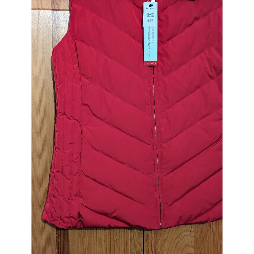 NWT Talbots Faux Fur Collar Red Down Puffer Vest Sz Small - Picture 6 of 10